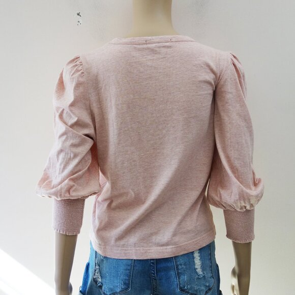 7 FOR ALL MANKIND Puff Sleeve Shirt - Heathered Pink- S EUC - Picture 4 of 8